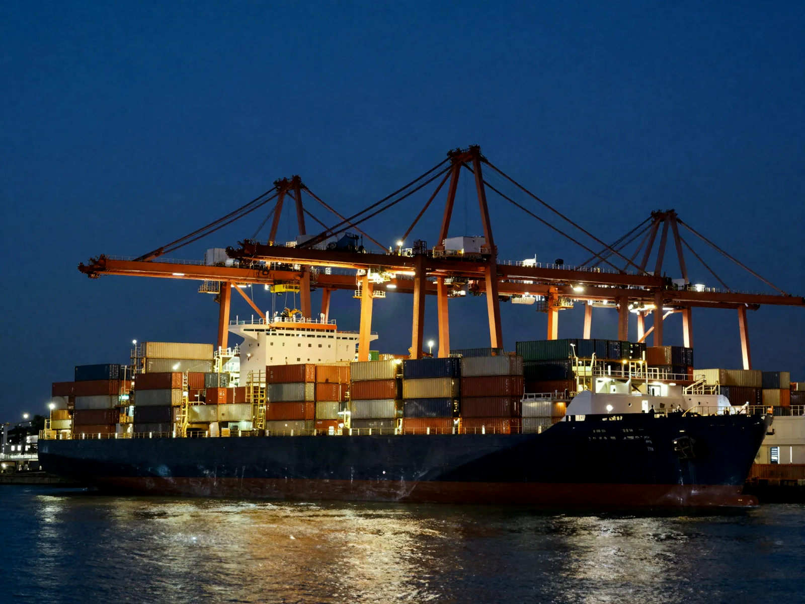 Terminal de containers ao anoitecer