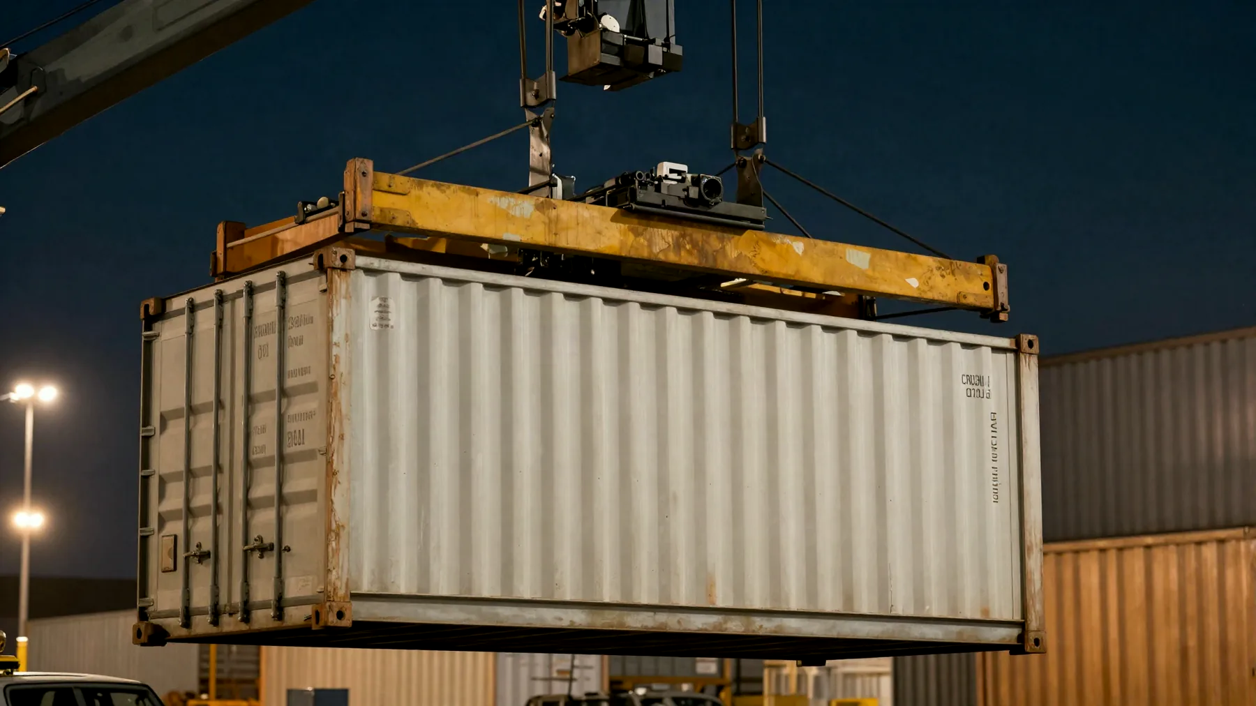Reach stacker movimentando um container